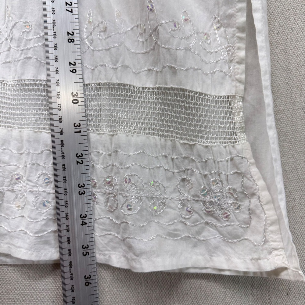 Double Decker White Cotton Embroidered Sequin Tunic Top Plus Size Boho V-Neck - Picture 10 of 14